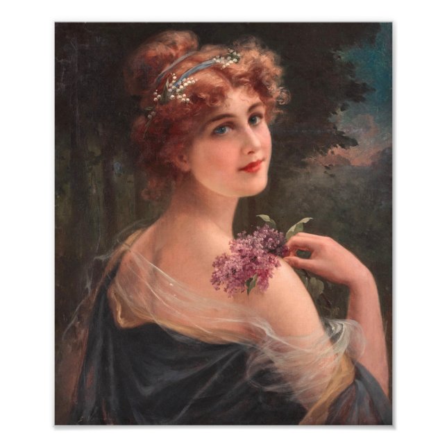 Young Woman with a Sprig of Lilac by Emile Vernon  Photo Print (Front)