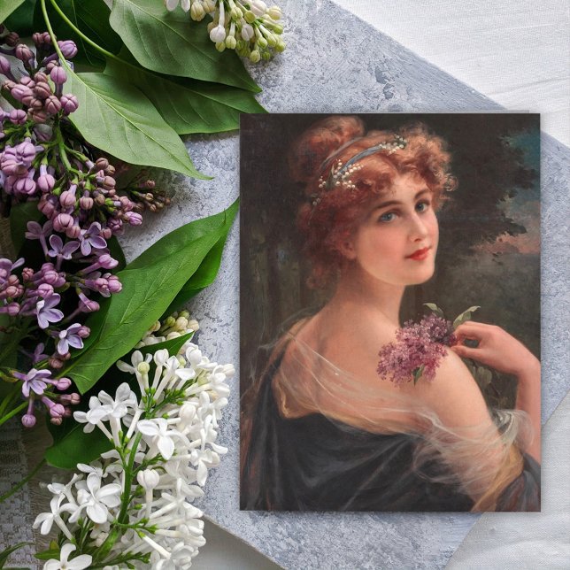 Young Woman with a Sprig of Lilac by Emile Vernon  Postcard (Creator Uploaded)