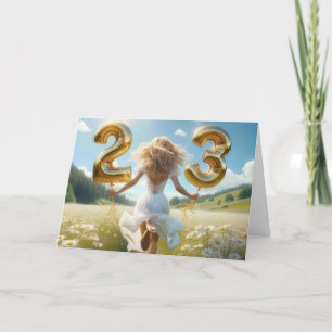 Young Woman With Balloons for 23rd Birthday Card