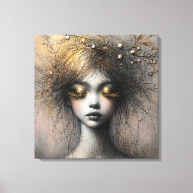Young Woman With Gold Eyelashes Canvas Print (Front)