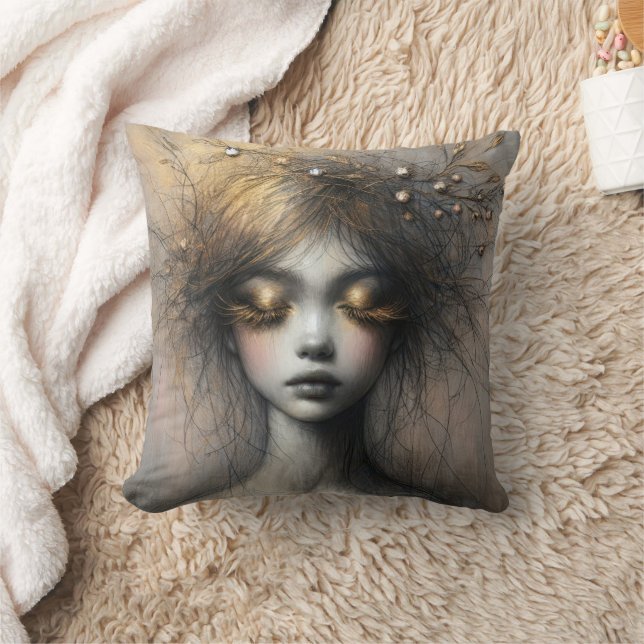 Young Woman With Gold Eyelashes Throw Pillow (Blanket)