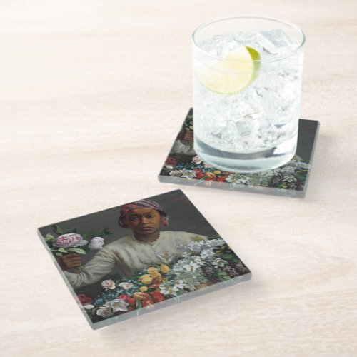 Young Woman with Peonies  Frédéric Bazille Glass Coaster