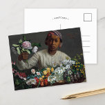 Young Woman with Peonies | Frédéric Bazille Postcard<br><div class="desc">Young Woman with Peonies (1870) by French impressionist artist Frédéric Bazille. Original artwork is an oil painting on canvas depicting a black woman with a lush array of flowers. 

Use the design tools to add custom text or personalize the image.</div>