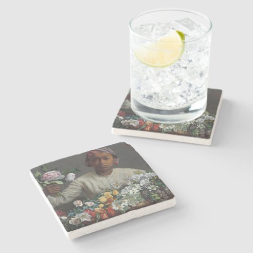 Young Woman with Peonies  Frédéric Bazille Stone Coaster