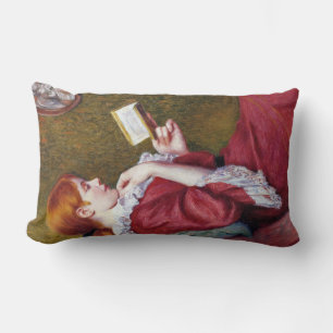 Young Woman With Red Hair Reading a Good Book Lumbar Pillow