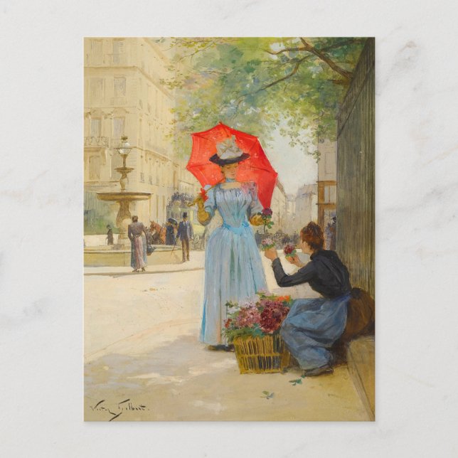 Young Woman with Umbrella | Victor Gabriel Gilbert Postcard (Front)