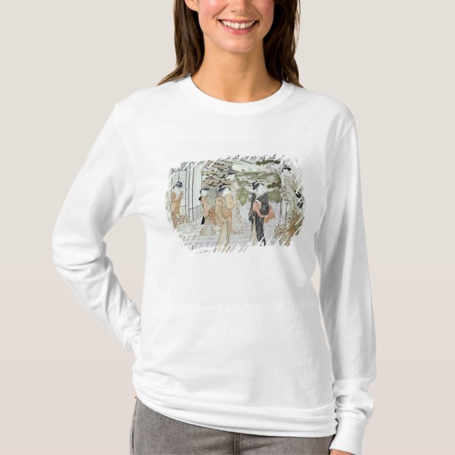 Young women with a basket of chrysanthemums T-Shirt (Front)
