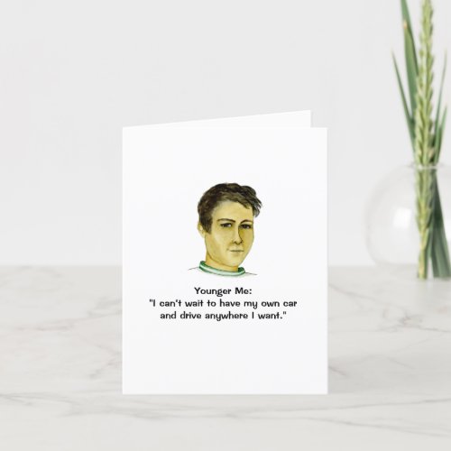 Younger and Older Self Driving a Car Greeting Card