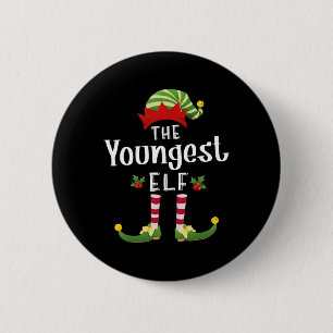 Youngest Christmas Elf Matching Pajama X-mas Party Button