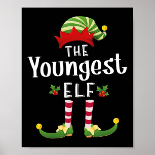 Youngest Christmas Elf Matching Pajama X-mas Party Poster