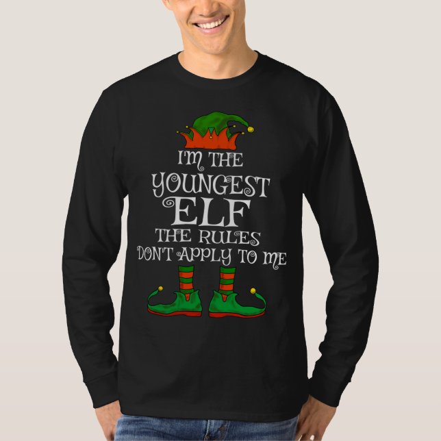 Youngest Elf Family Matching Funny Christmas T-Shirt (Front)