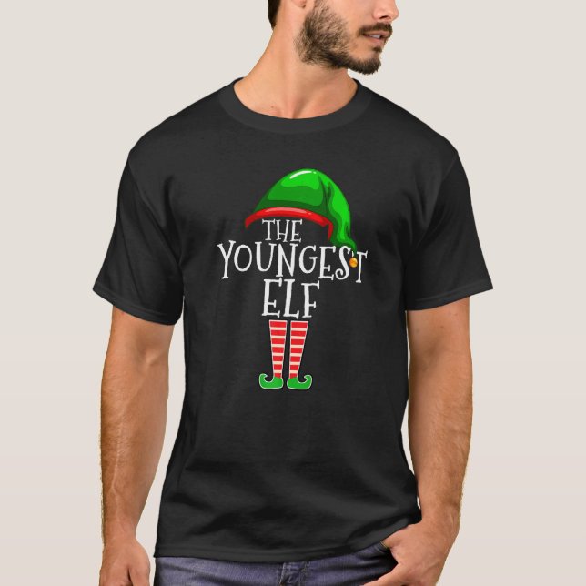 Youngest Elf  Family Matching Group Christmas T-Shirt (Front)