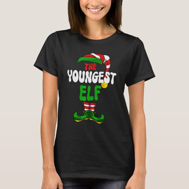Youngest Elf Family Matching Group Merry Christmas T-Shirt (Front)