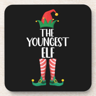 Youngest Elf Matching Family Christmas Party Beverage Coaster