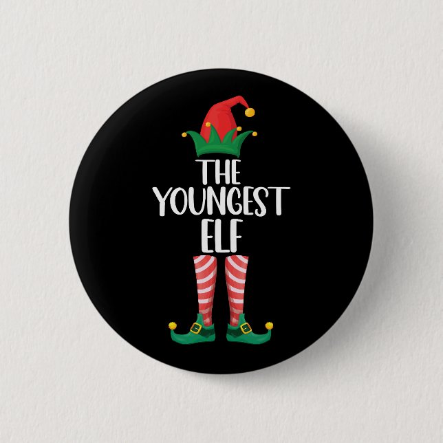 Youngest Elf Matching Family Christmas Party Button (Front)