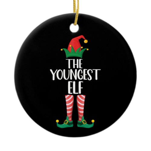 Youngest Elf Matching Family Christmas Party Ceramic Ornament