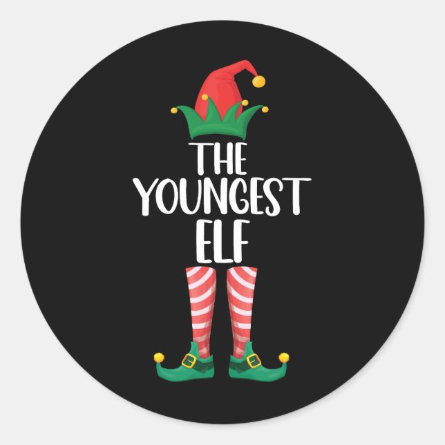 Youngest Elf Matching Family Christmas Party Classic Round Sticker (Front)