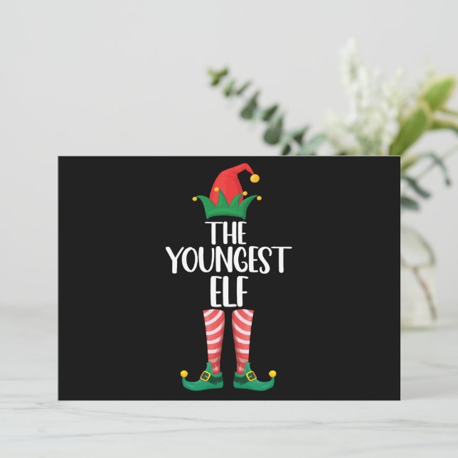 Youngest Elf Matching Family Christmas Party Invitation (Standing Front)