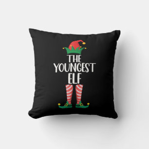 Youngest Elf Matching Family Christmas Party Throw Pillow