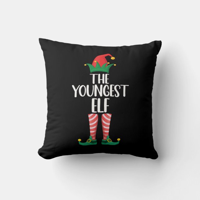 Youngest Elf Matching Family Christmas Party Throw Pillow (Front)