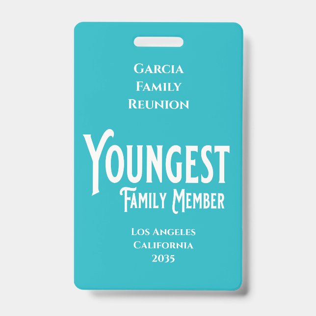 Youngest Family Member Family Reunion Badge (Front)