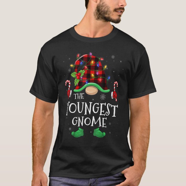 Youngest Gnome Buffalo Plaid Matching Family Chris T-Shirt (Front)