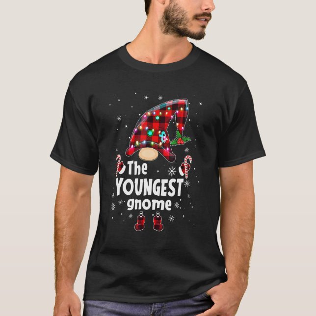 Youngest Gnome Buffalo Plaid Matching Family Chris T-Shirt (Front)