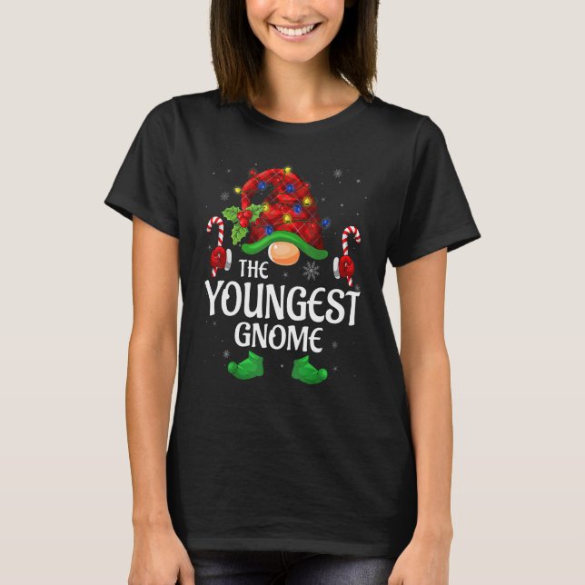 Youngest Gnome Buffalo Red Plaid Matching Family C T-Shirt (Front)