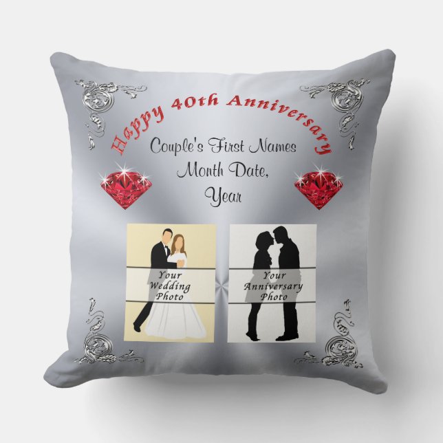 Your 1 or 2 Photo Ruby Wedding Anniversary Gifts Throw Pillow (Front)