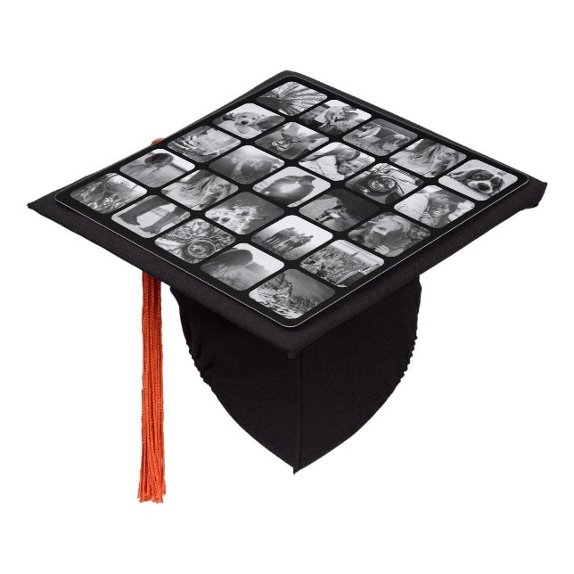 Your 25 Photos Graduation Rounded Square Collage Cap Topper (Angled)