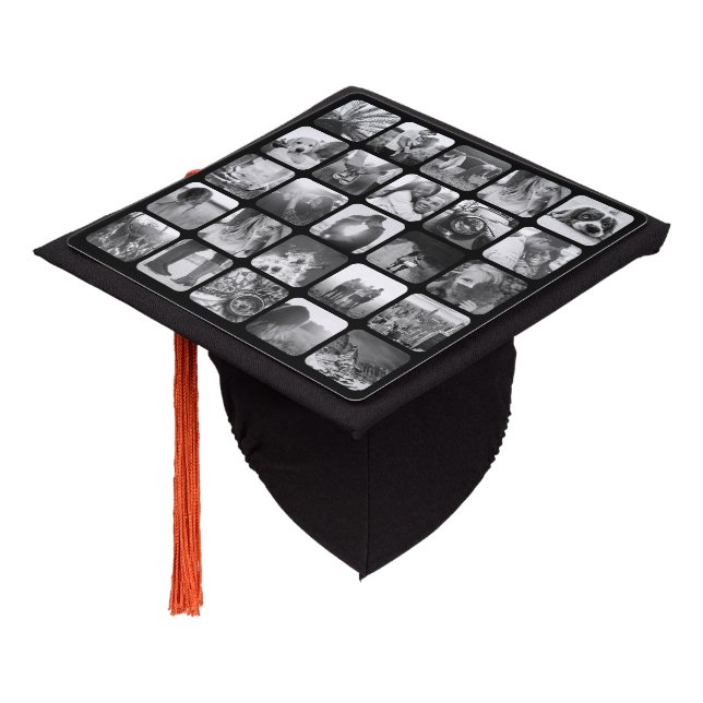 Your 25 Photos Graduation Rounded Square Collage Graduation Cap Topper (Angled)