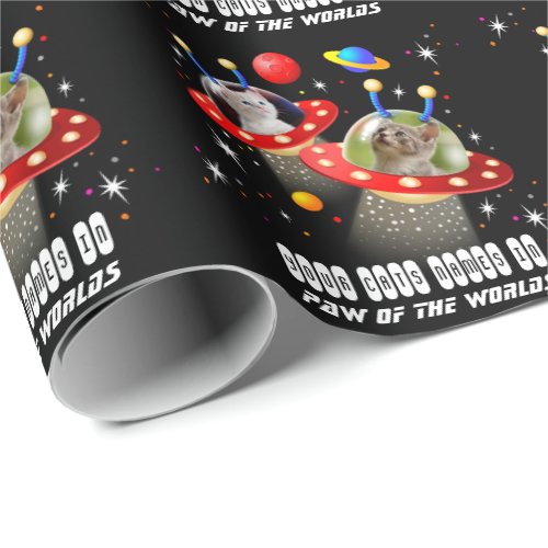 Your 2 Cats in an Alien Spaceship UFO Sci Fi Scene Wrapping Paper