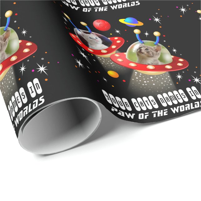 Your 2 Cats in an Alien Spaceship UFO Sci Fi Scene Wrapping Paper (Roll Corner)