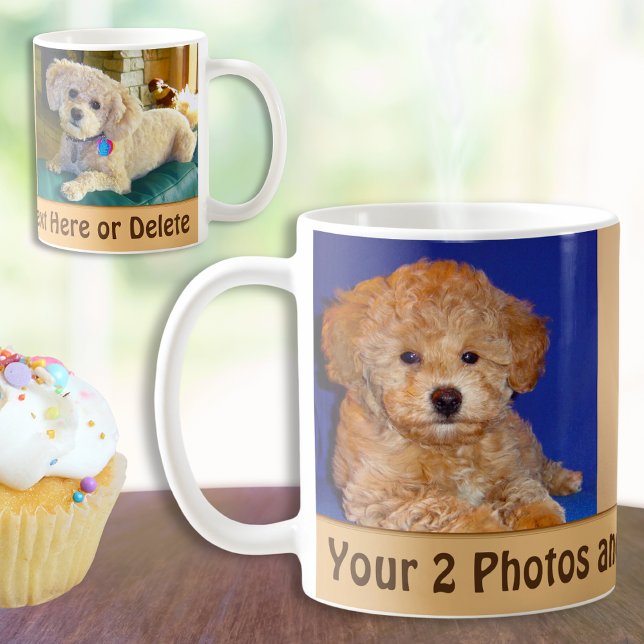 Your 2 Photos and Text Personalized Coffee Mugs (Pet Photo Mug. 2 photo coffee mugs with name. Photo mugs. Personalized dog mugs. Memorial dog gifts.)