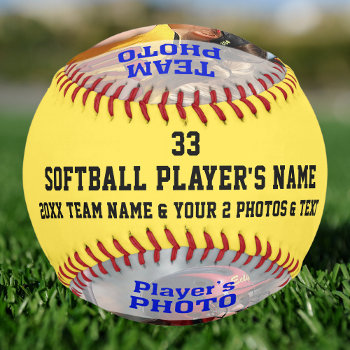Your 2 Photos And Text Personalized Softball Ball by LittleLindaPinda at Zazzle