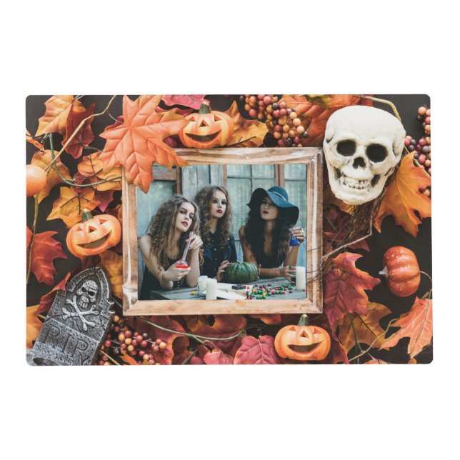 YOUR 2 PHOTOS in a Halloween Frame placemat (Front)