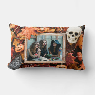 YOUR 2 PHOTOS in a Halloween Frame throw pillow