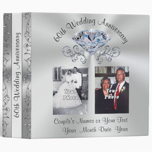 Your 2 Photos Text 60th Anniversary Photo Album 3 Ring Binder