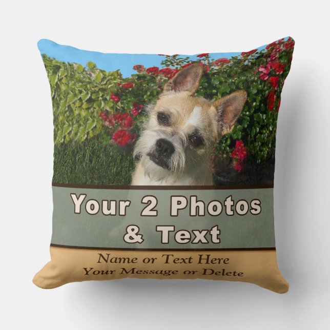 Your 2 Pictures, Text Personalized Photo Pillows (Front)