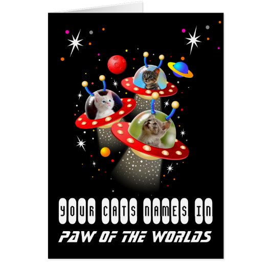 Your 3 Cats in an Alien Spaceship UFO Sci Fi Scene (Front)