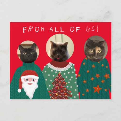 Your 3 Cats in Ugly Christmas Sweaters Postcard