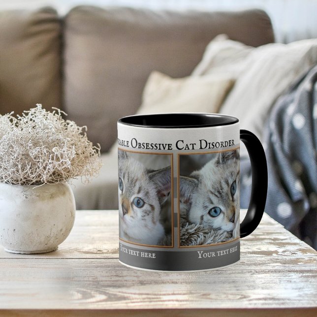 Your 3 Cute Cat Photos Grey Striped Mug (Creator Uploaded)