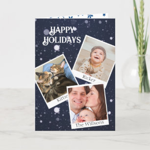 Your 3 Instant Photos Personalize Signature Snow Holiday Card