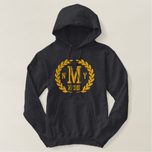 Your 3 Letters Monogram + Text Laurels Embroidery Embroidered Hoodie