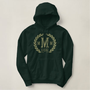 Your 3 Letters Monogram + Text Laurels Embroidery Embroidered Hoodie