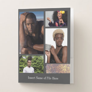YOUR 4 photo collage glitter tape on gray grey Pocket Folder