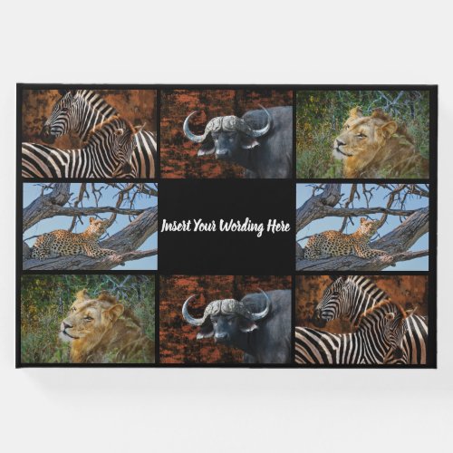 YOUR 4 photo collage with text safari animal Guest Book