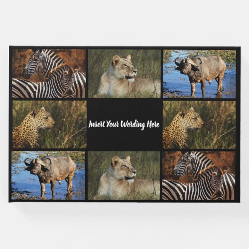 YOUR 4 photo collage with text safari game lodge Guest Book