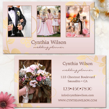 Your 4 Photos Blush Gold Wedding Planner Business Card by sunnysites at Zazzle