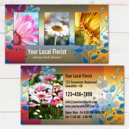Your 4 Photos Colorful Flowers Florist Portfolio Business Card